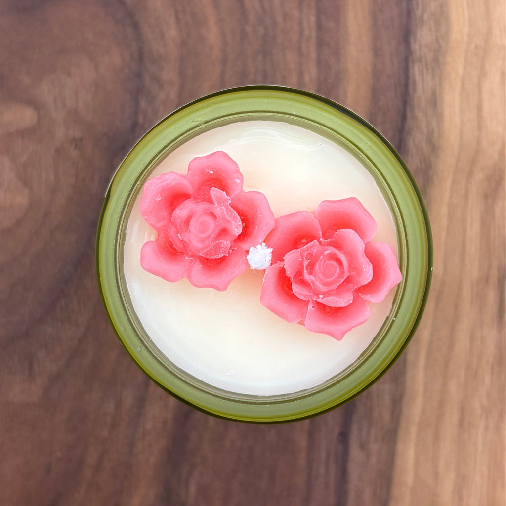 Rose Embeds in Green Glass Jar