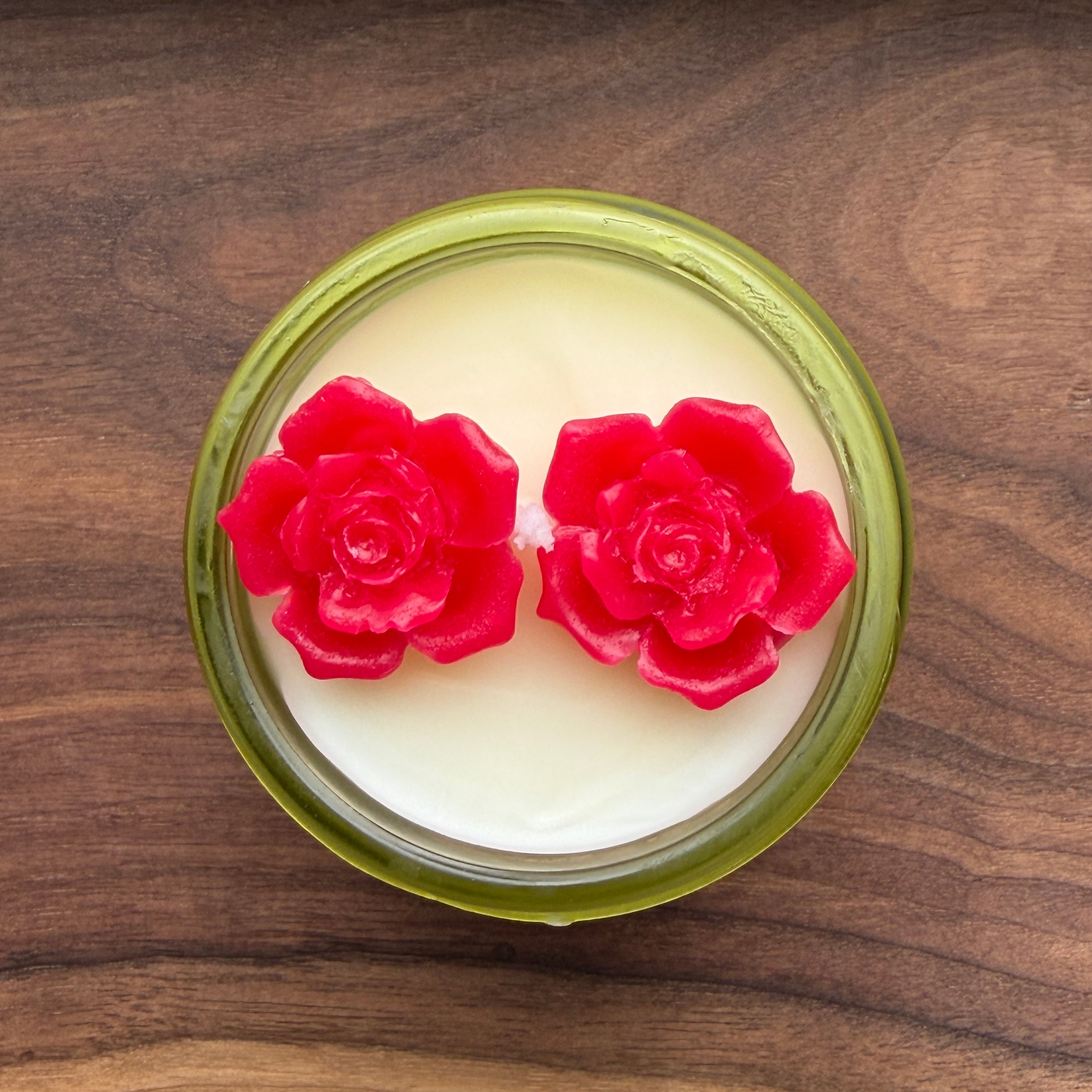 Rose Embeds in Green Glass Jar
