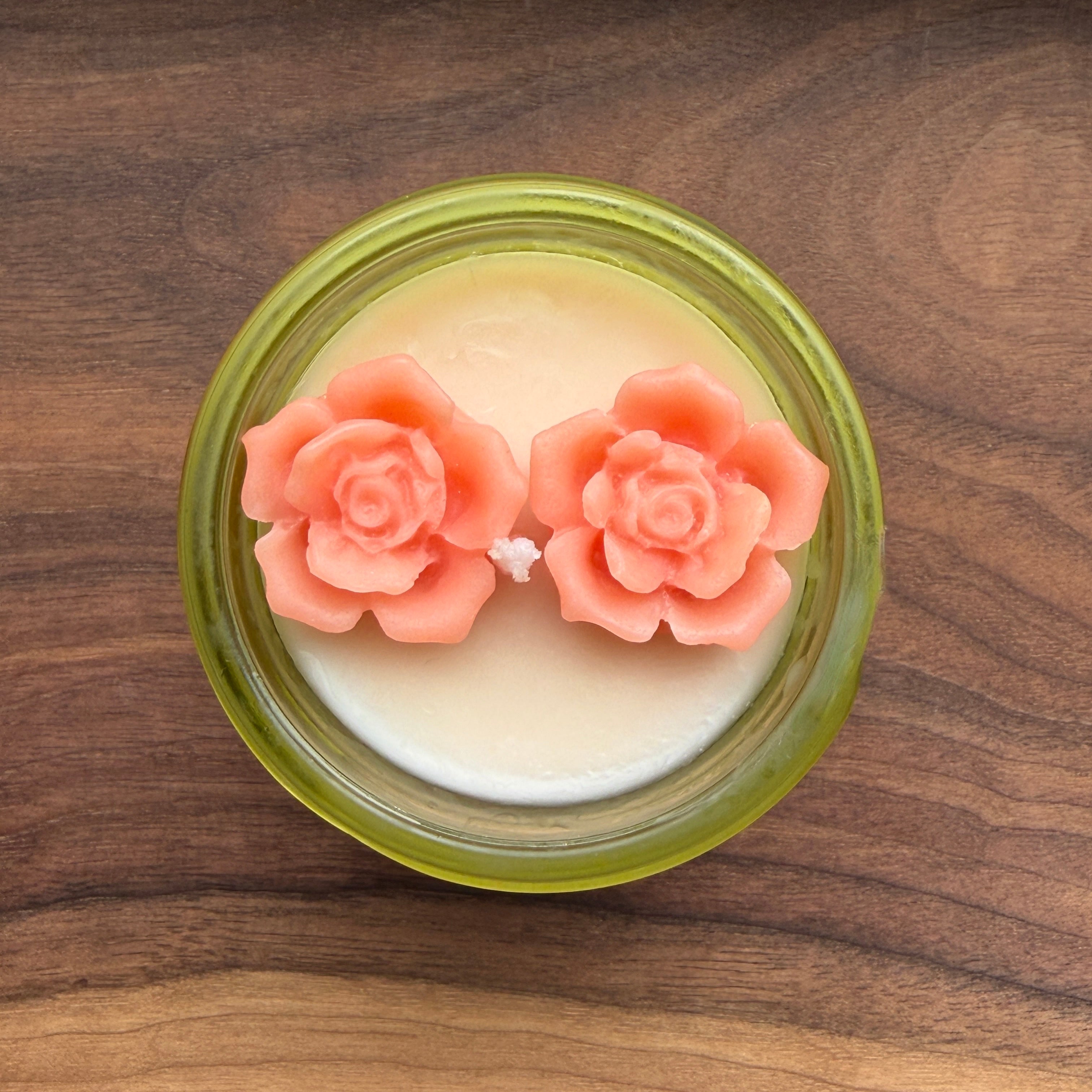 Rose Embeds in Green Glass Jar